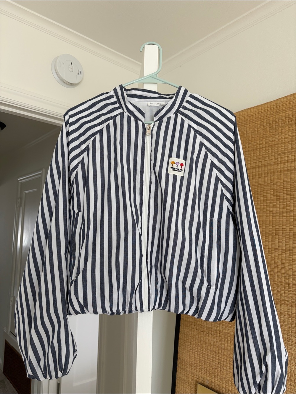 American Vintage Navy & White Striped Balloon Bomber Cotton Jacket